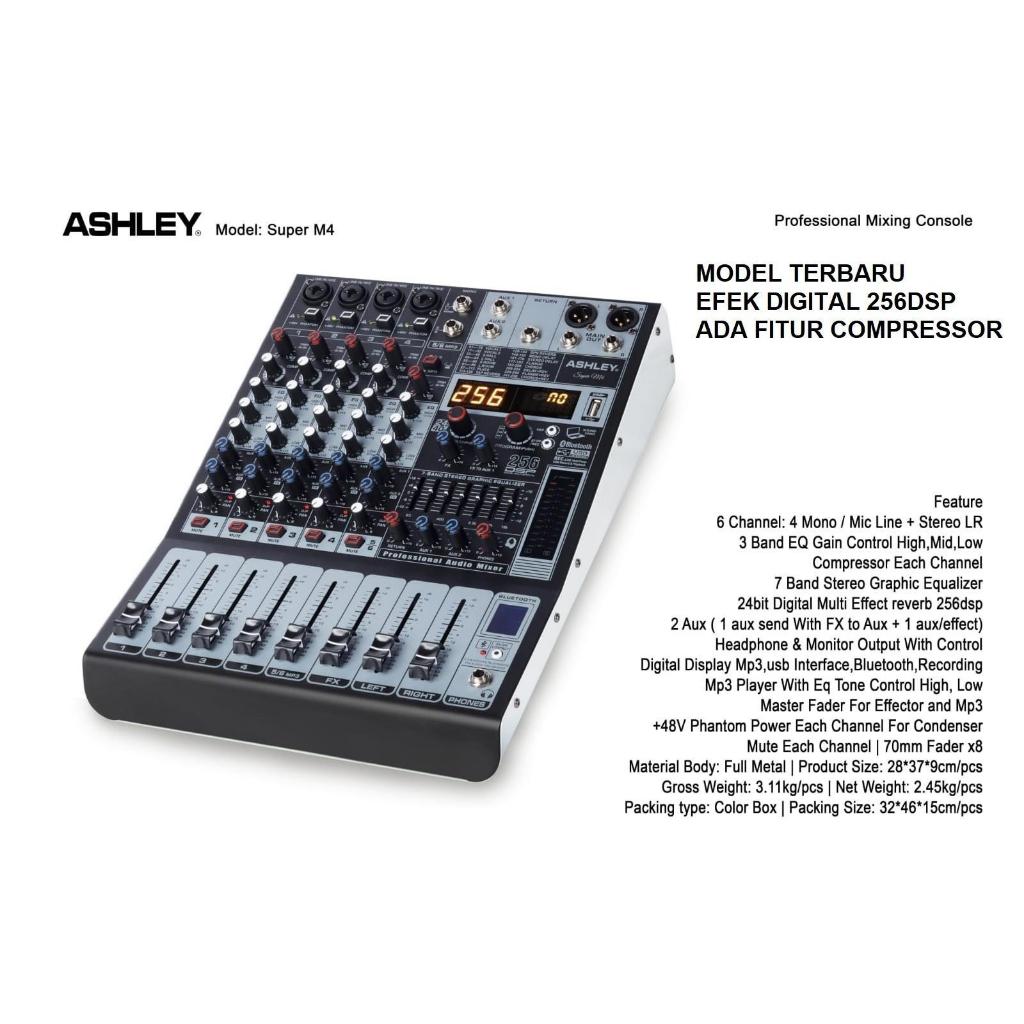 Mixer Podcast ASHLEY SUPER M4 SUPERM4 M 6 Channel Compressor Bluetooth Soundcard ORIGINAL