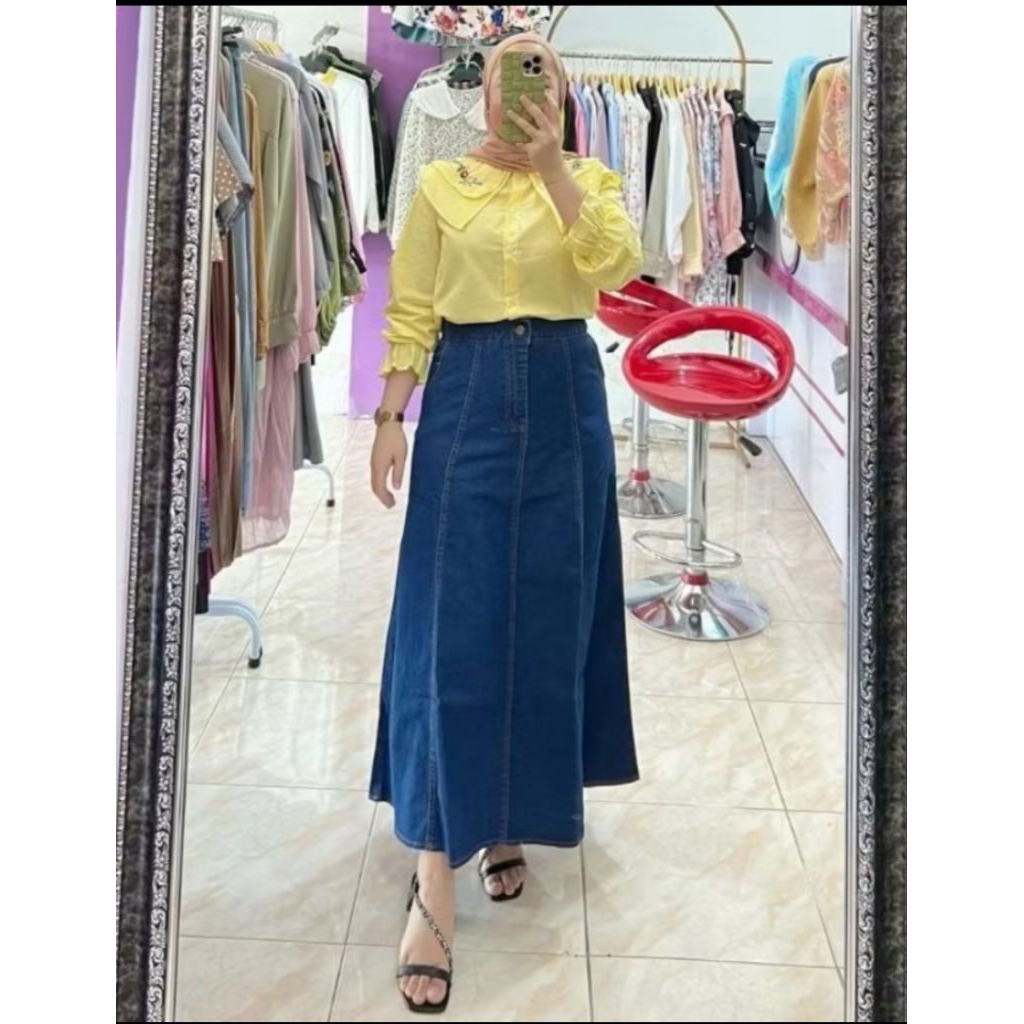 ROK JEANS WANITA//ROK JEANS KOREA STYLE//ROK JEANS POLOS//ROK JEANS PANJANG/ROK JEANS WANITA TERBARU