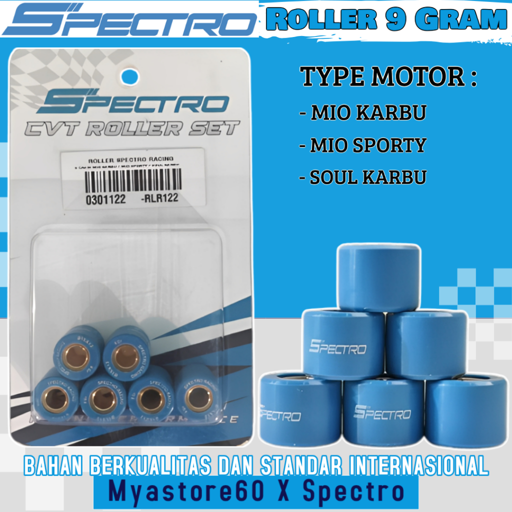ORIGINAL Spectro RLR122 Roller Roler Set 6 Pcs Berat 9 Gram Sepeda Motor Mio Karbu Mio Sporty Soul K
