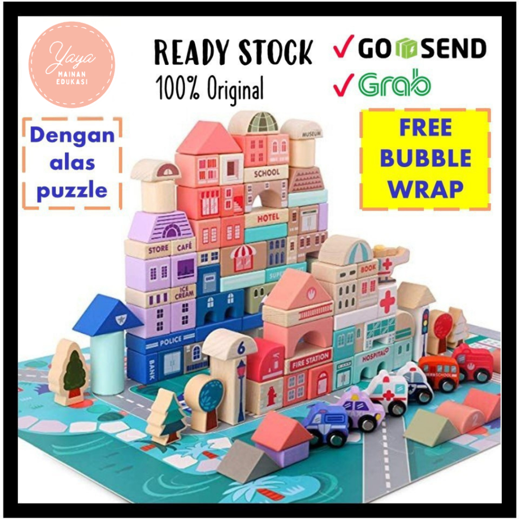 MAGIC COLOR CITY BUILDING BLOCKS URBAN PASTEL 115 PCS block kayu mainan anak balok 115PCS YM