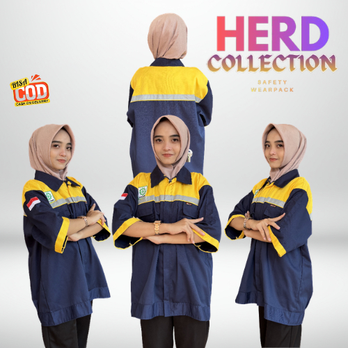 [COD] Wearpack Safety Baju seragam kerja Proyek Pendek Pria Wanita Atasan Warna Dongker Kombinasi Ku