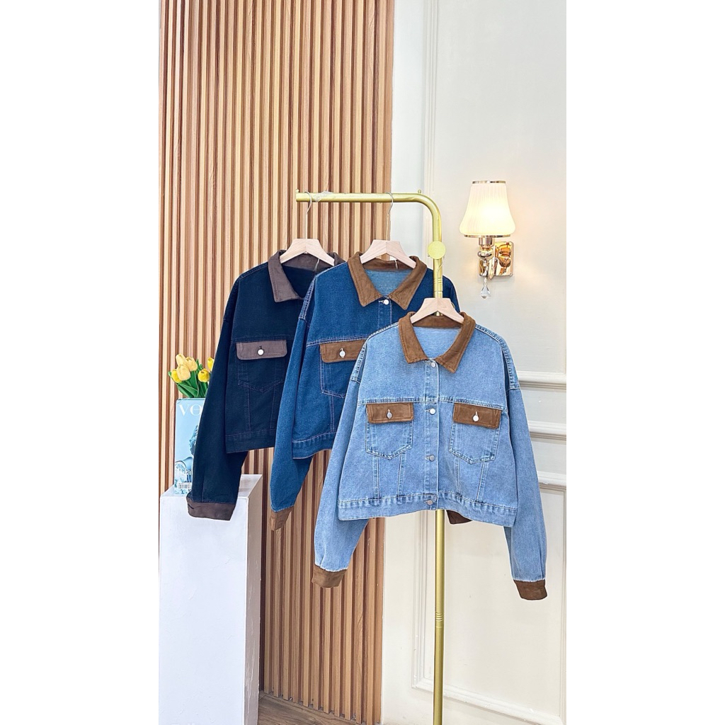 jaket denim mix suede premium bangkok | jaket denim premium | jaket jeans wanita | jaket ala dilan
