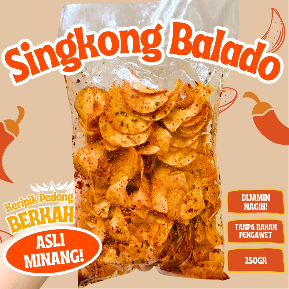 ASLI PADANG Keripik Berkah Singkong Balado 250gr Asli Padang Minang Renyah Gurih Pedas Snack Kripik 
