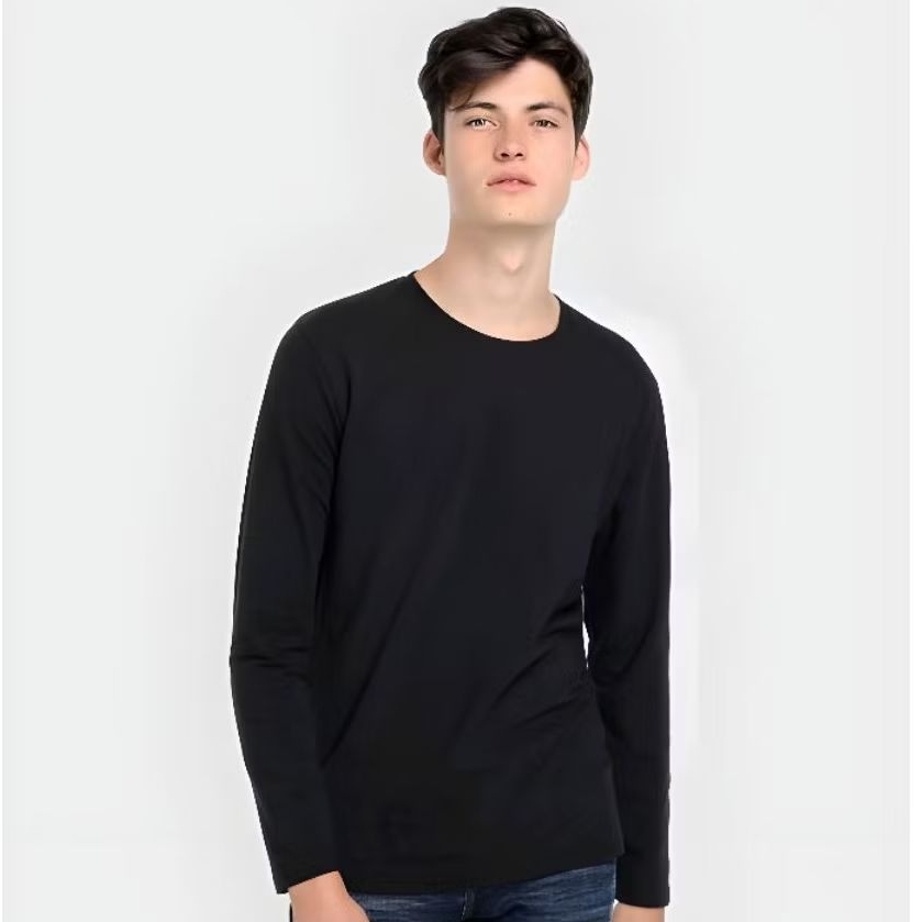 FLOWINSIDE BLACK TSHIRT LONG SLEEVE,KAOS TANGAN PANJANG PRIA,KAOS POLOS