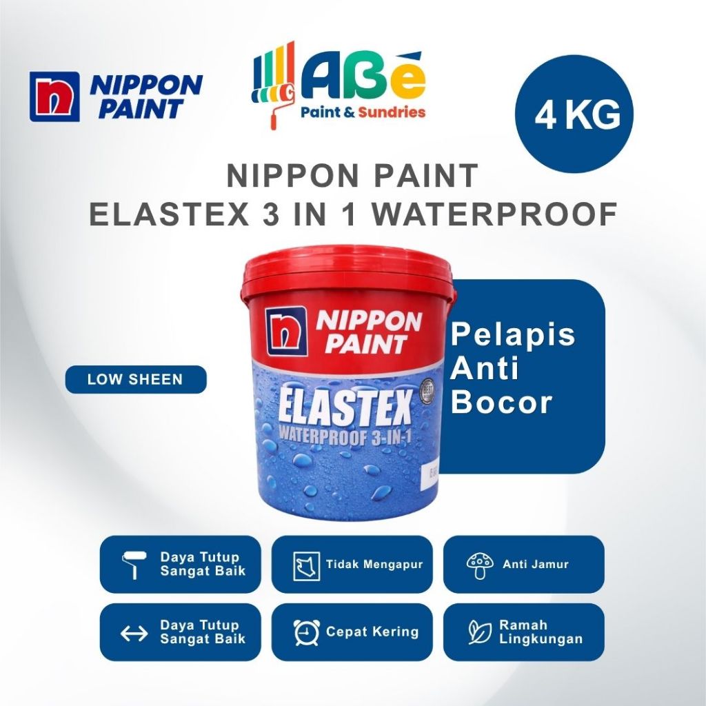 Cat Tembok Nippon Elastex Waterproof 3in1 4kg Cat Pelapis Anti Bocor Tembok Interior & Eksterior