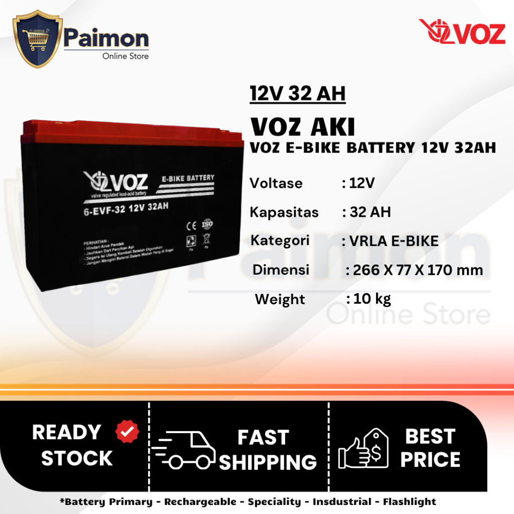 VOZ E-BIKE BATTERY 12V 32 AH | BATERAI SEPEDA LISTRIK 12V 32AH
