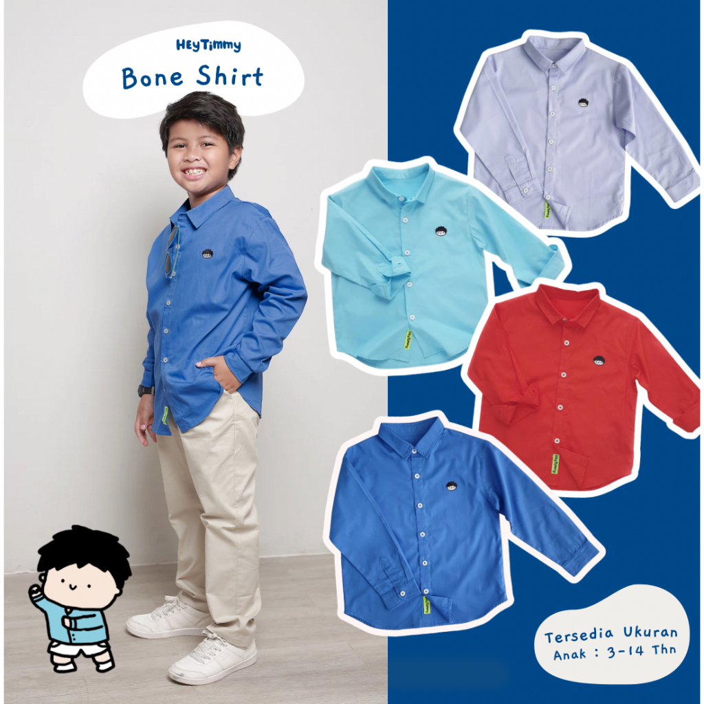 HEYTIMMY - BONE Shirt / Kemeja Polos Anak Laki Laki Lengan Panjang / Summer Color Warna Red Blue Sea