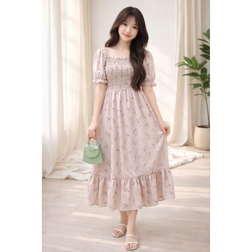 MyCikii Flowery Long Dress / dress maxi casual wanita bunga / long dress import korea