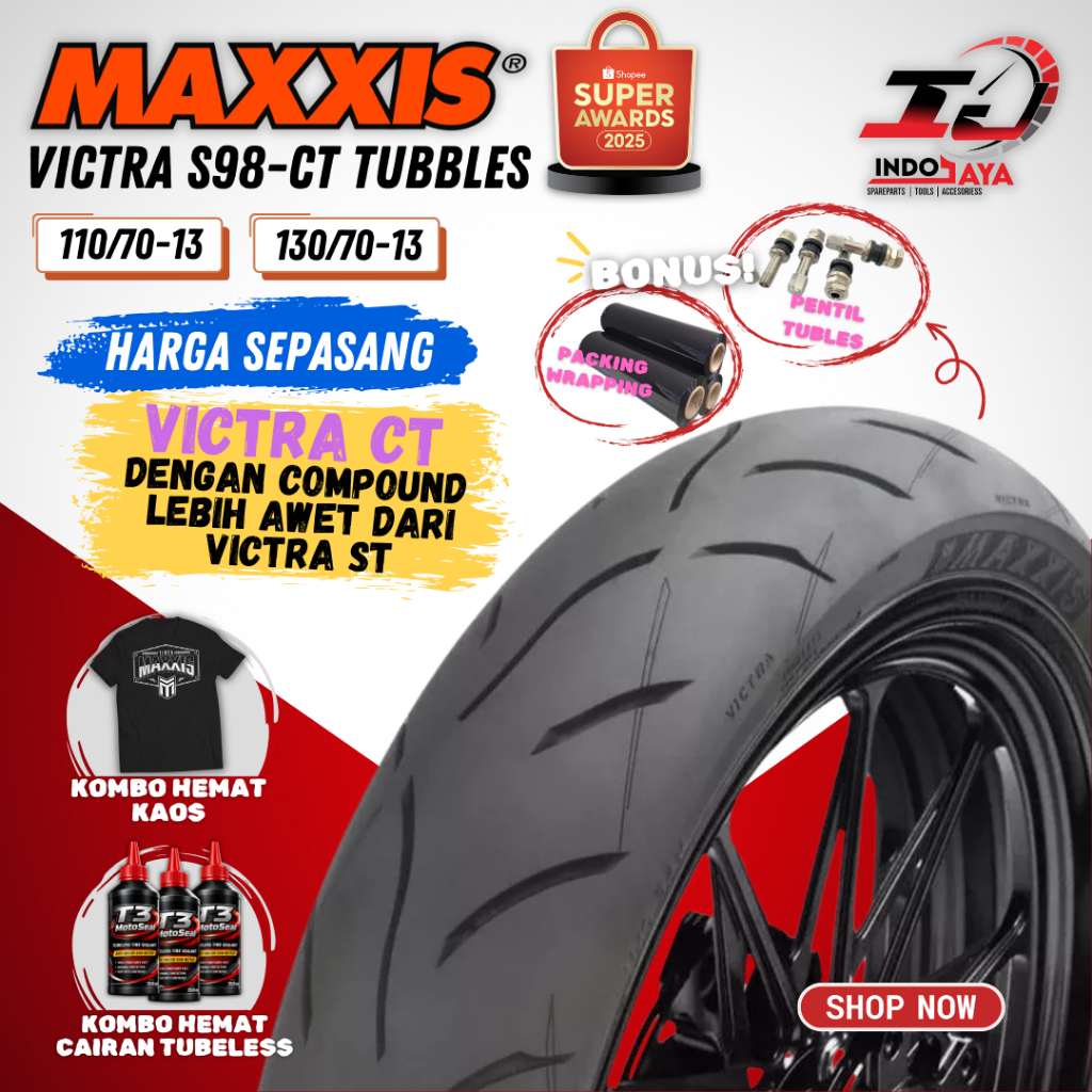 [SEPASANG] (READY STOCK) BAN MAXXIS VICTRA CT TUBELESS (110/70 - 120/70 - 130/70 - 140-70 ) RING 13 