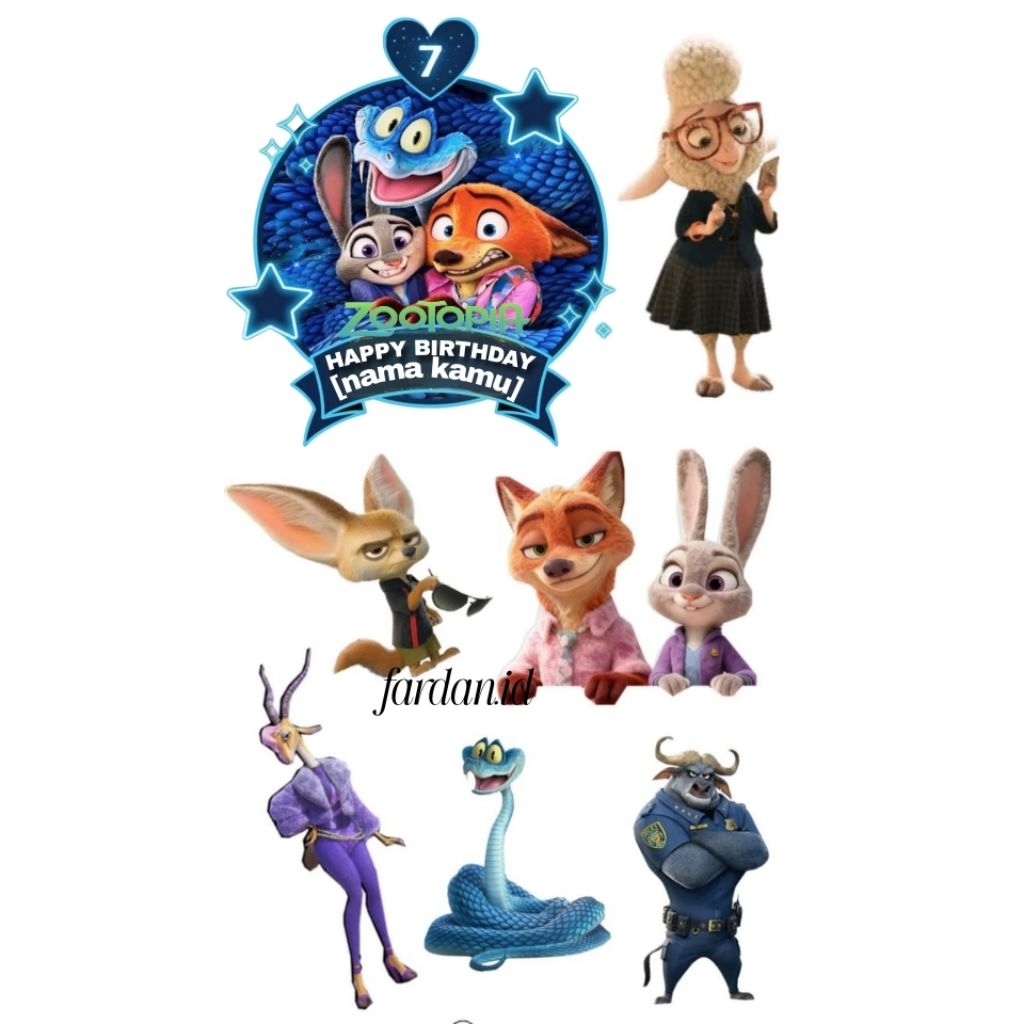 TOPPER ZOOTOPIA/TOPPER CUSTOM NAMA ZOOTOPIA/TOPPER CAKE ZOOTOPIA/HIASAN KUE ULANG TAHUN TEMA ZOOTOPI