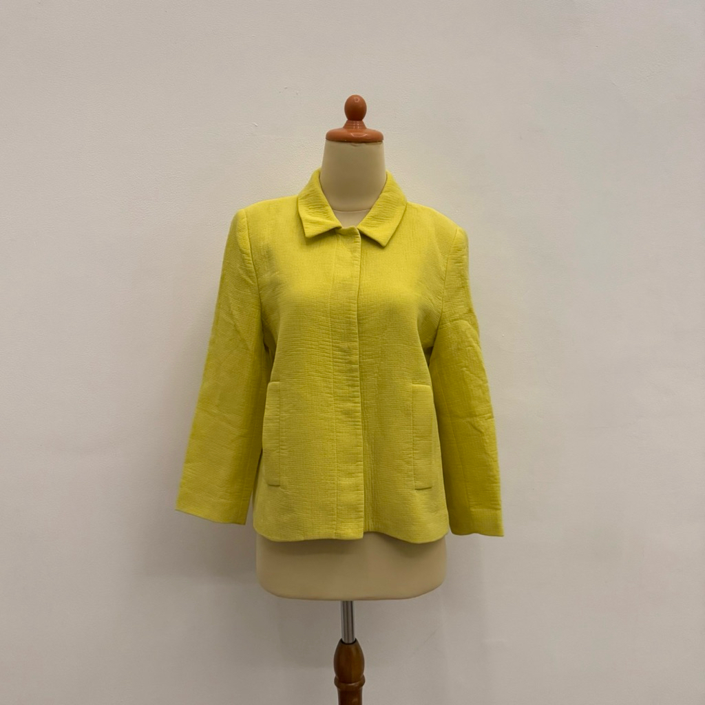 PRELOVED Zara Basic Yellow Tweed Basic Long Sleeve Collar Outer Blazer Mewah Fashion Wanita