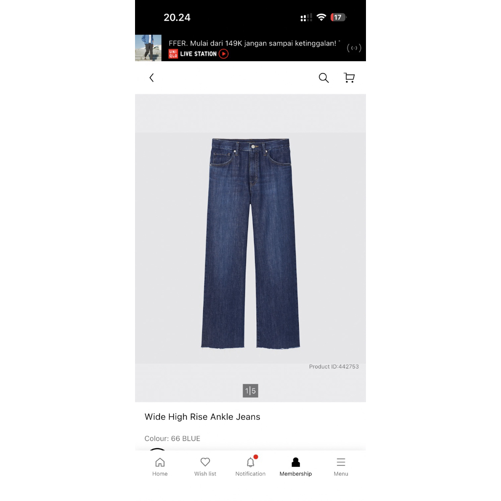 UNIQLO - Wide High Rise Ankle Jeans (preloved)