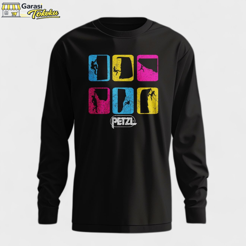 Kaos Lengan Panjang Petzl Rock Climbing Colorful - Katun Combed 24s Premium