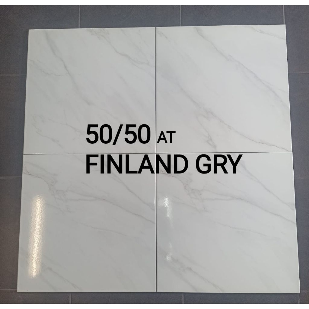 Asia Keramik Finland Grey 50x50 Glosy - Keramik Lantai Putih Motif Marmer Murah Meriah