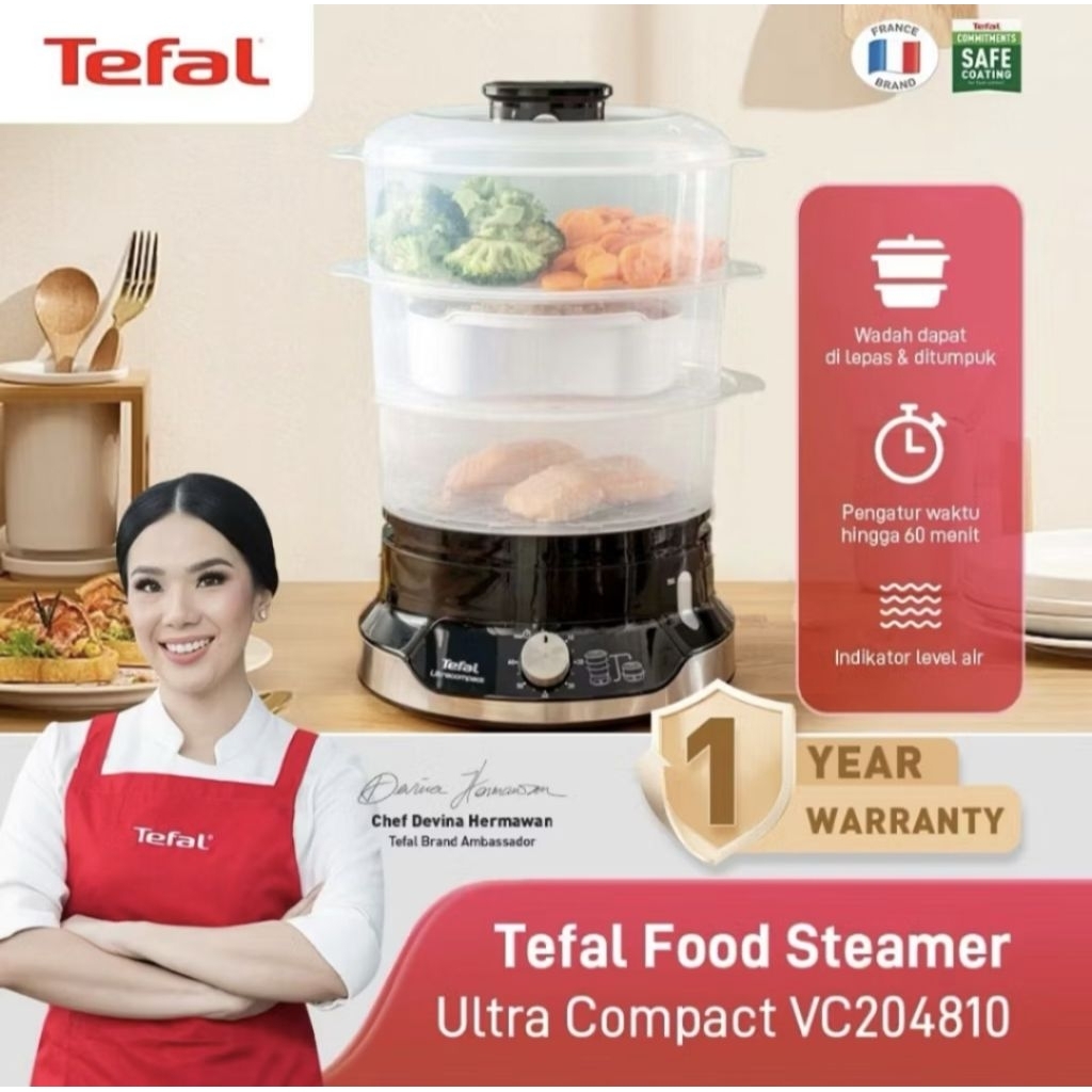 Steamer Tefal Food Steamer Ultra Compact VC204810 Pengukus Kukusan - Kukusan Listrik - Alat Pengukus