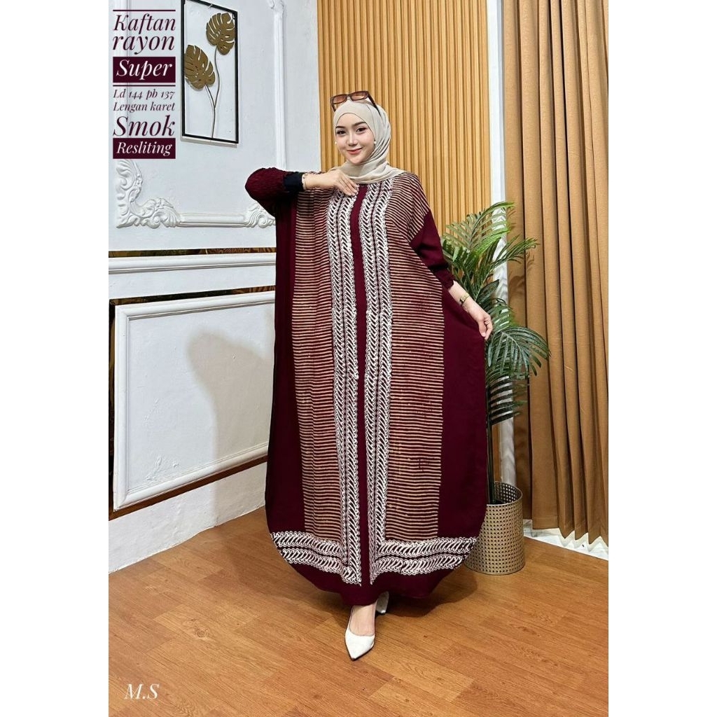 Aktsara Batik - Kaftan Wanita Kaftan Dress Modern Hijab Kaftan Cap Jumbo XXXXL Motif Candi Mekar Sog