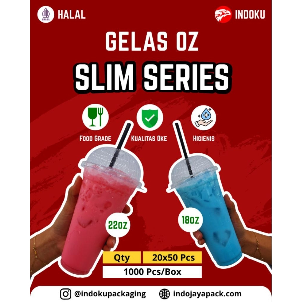Gelas Cup Plastik Slim 18 Oz 22 Oz  20slop Cup Slim Boba Thai Tea Cup Tinggi Premium