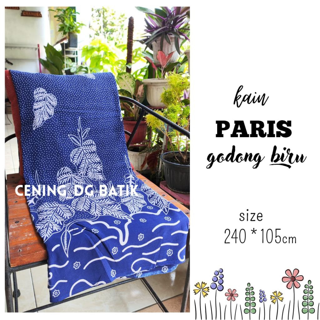 kain batik [ PARIS ] sogan motif godong biru 2.4 * 1.1 m