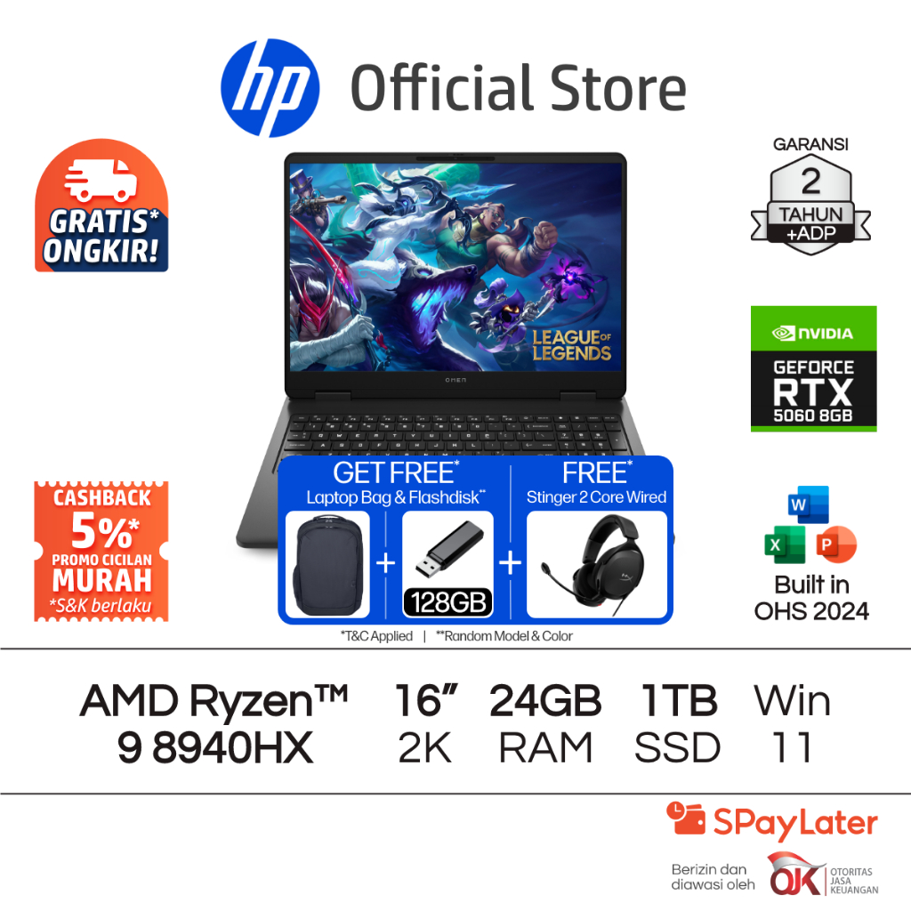 OMEN Laptop Gaming HP AMD Ryzen 9 NVIDIA GeForce RTX 5060 24GB RAM 1TB SSD Shadow Black Free Windows