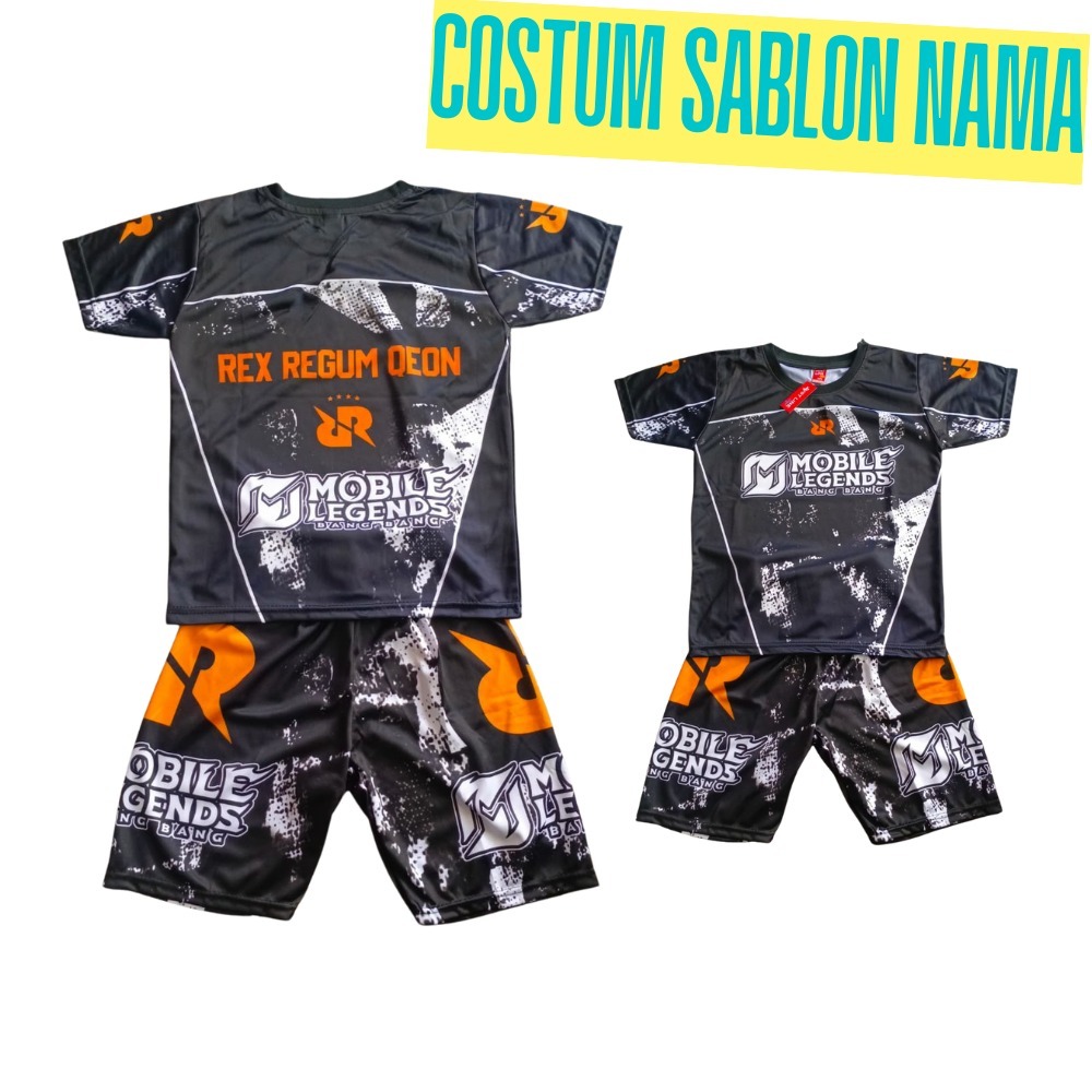 Setelan baju kaos celana motif gaming mobile legend team rrq anak laki laki 2-12 thn