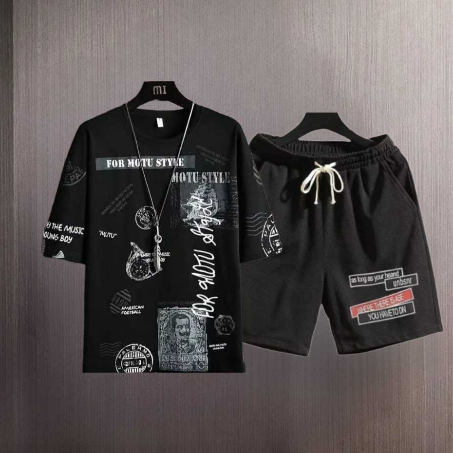 BISA COD-Stelan Pria Size L.XL.XXL Setelan Pria Keren Baju&Celana Satu Set Pakaian Pria Fashion Band