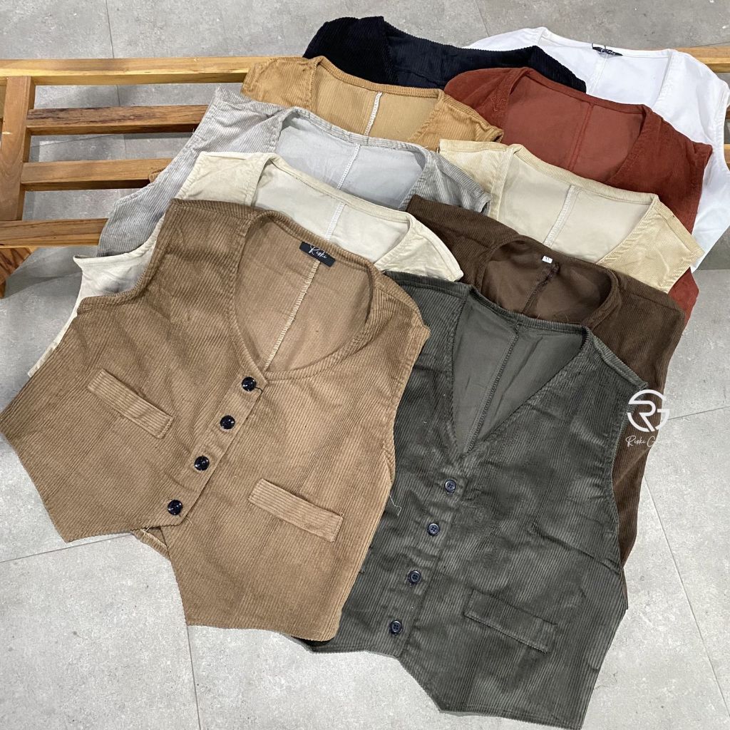 SAKURA VEST Corduroy Rompi Wanita Kekinian Rompi Premium Vintage Panjang Atasan Casual Sella Vest