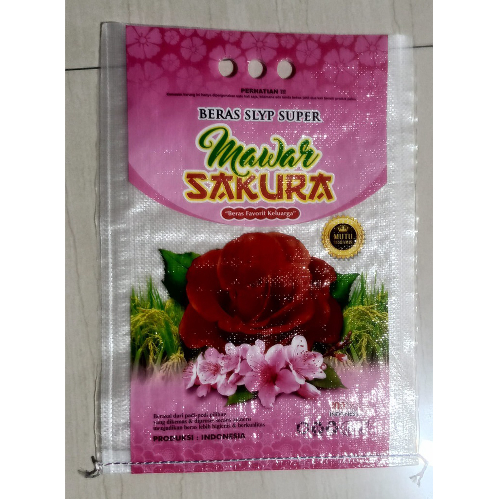 karung beras laminasi 5kg cap mawar sakura