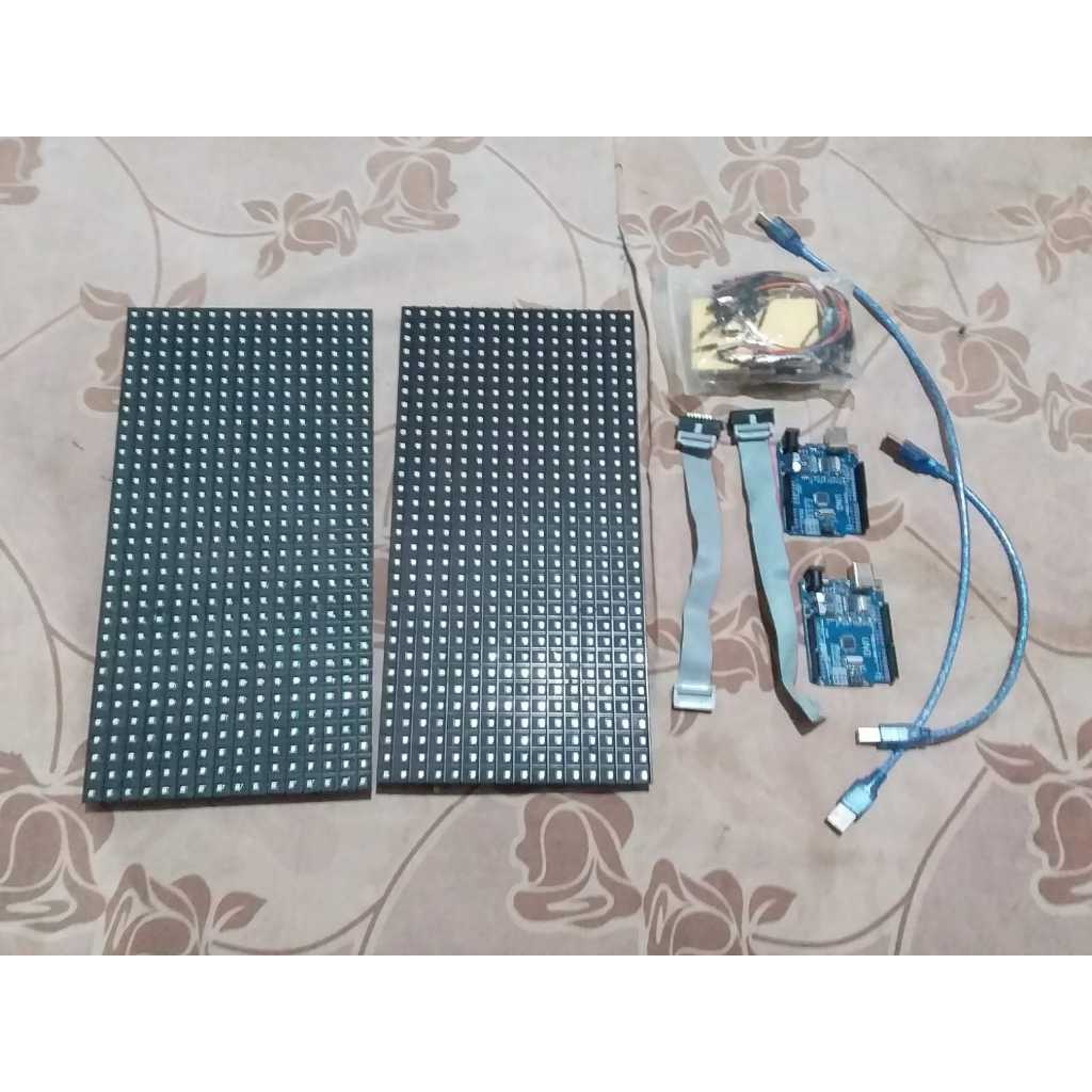 Paket Belajar Running Text P10 RGB Ukuran 32x16cm Module Scan 1/4 Outdoor+ 2 ARDUINO UNO BEKAS SECON