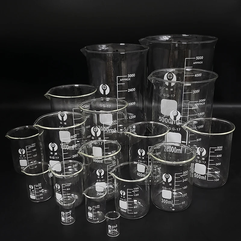 NEW  (Khusus BATAM) Huanqiu GG-17 Glass Measuring Beaker 50ml, 100ml, 200ml, 250ml, 300ml, 500ml,