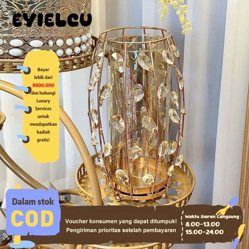 Eyre Vas Hias Kristal dan Besi Tembaga, Gaya Nordik/Scandinavian – Bahan Kaca dan Logam, Cocok untuk