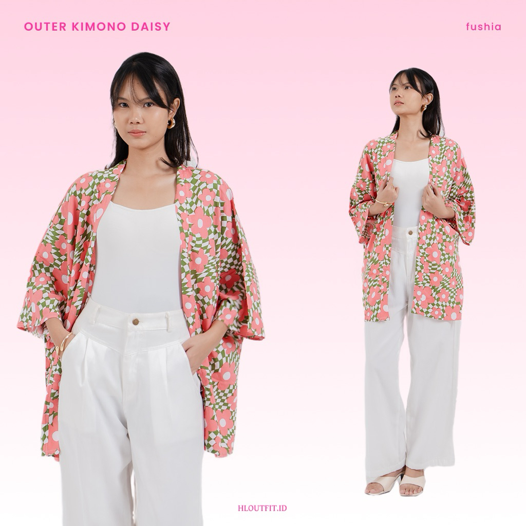 HL Outer Kimono Daisy- Outer Motif Bunga Panjang Bigsize Friendly Realpict