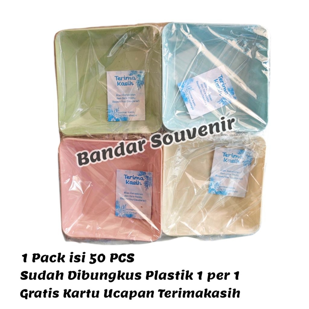 Isi 50 PCS Souvenir Mangkok Sambal Kotak Warna Sudah Dibungkus Plastik Gratis Kartu Ucapan Terimakas