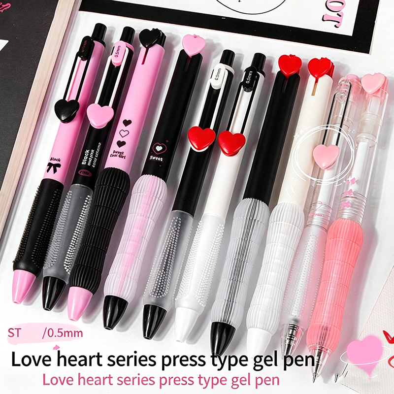 4pcs Pulpen Gel Aesthetic Korea Pena Pen 0.5mm Cepat Kering Kawaii Lucu Bulpoin Tinta Hitam Alat Tul