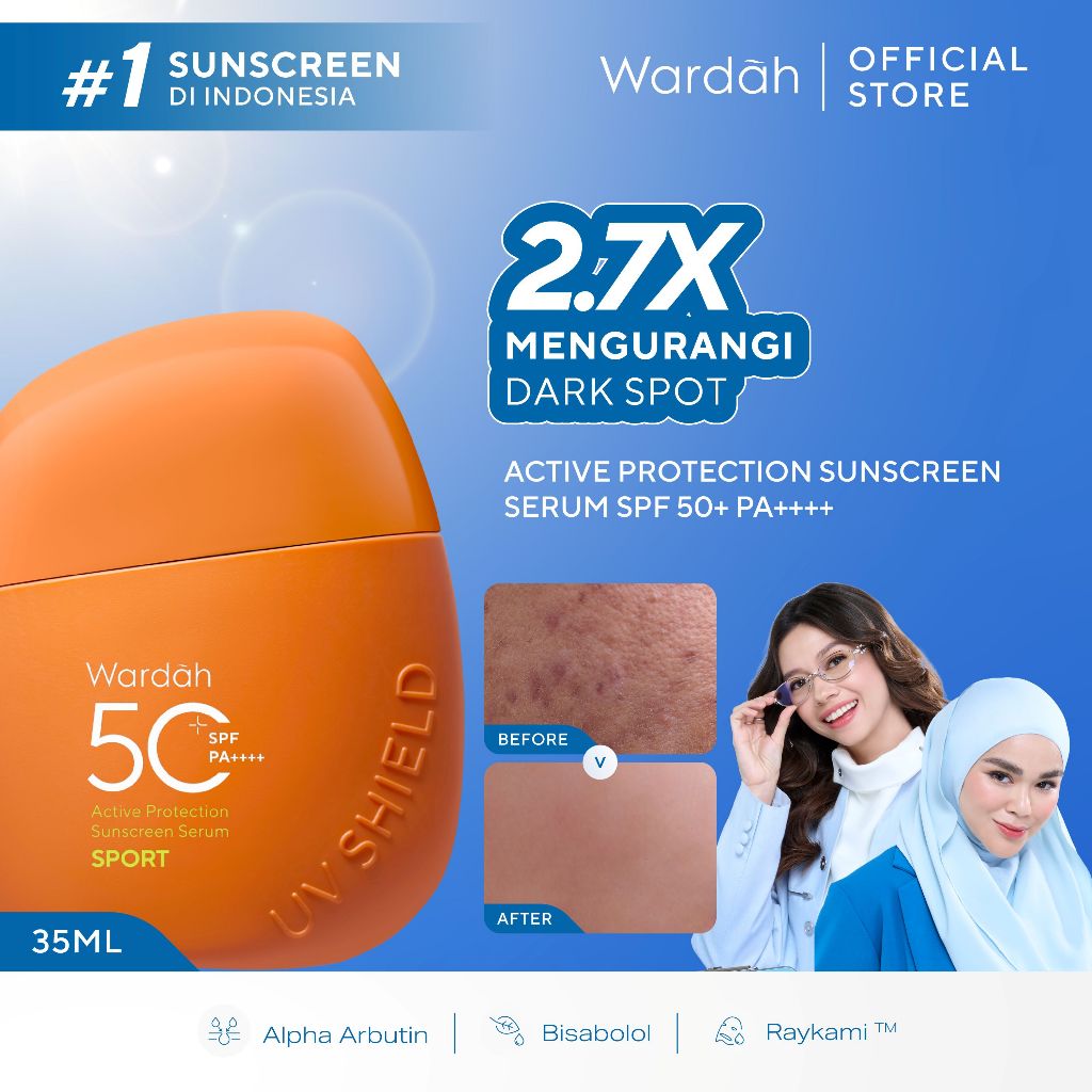 Wardah Sunscreen UV Shield Active Protection Sunscreen Serum SPF 50+ PA++++ Salicylic Acid + Vitamin