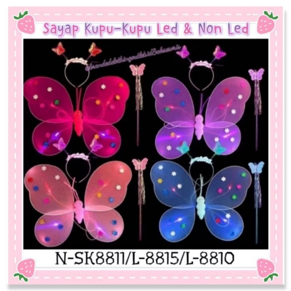 (1SET 3PCS) SAYAP KUPU-KUPU LED & NON LED / MAINAN SAYAP PERI KUPU KUPU  / SAYAP MALAIKAT ( BANDO EL