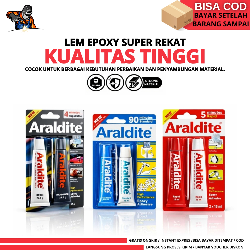 Araldite Lem Epoxy Adhesive Besi Logam Alumunium Kayu Keramik Cepat Kering Super Kuat Lem AB Serbagu
