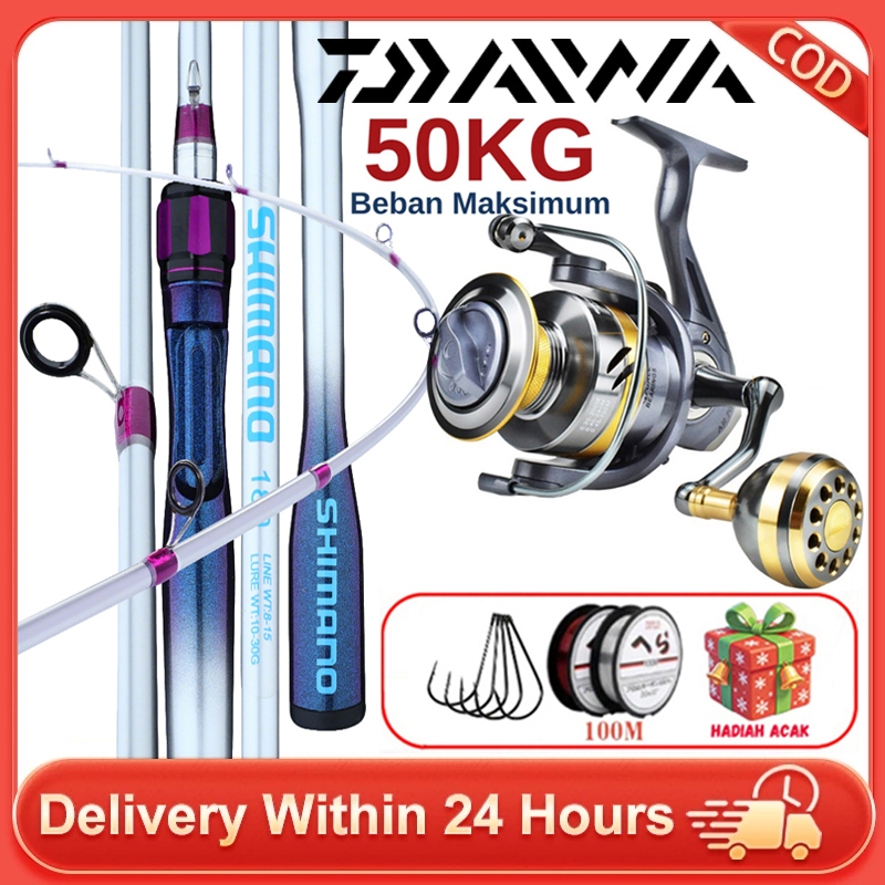 DAIWA Joran Pancing Ultralight Set Joran Serat Karbon Teleskopik Gulungan Logam Kuat Ringan Pancing 