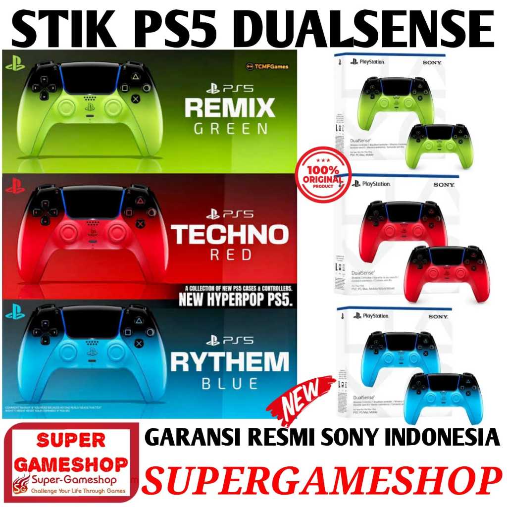 Stik PS5 Dualsense Remix Green Stik PS5 Techno Red Stik PS5 Rythm Blue Stik PS5 Wireless Controller 
