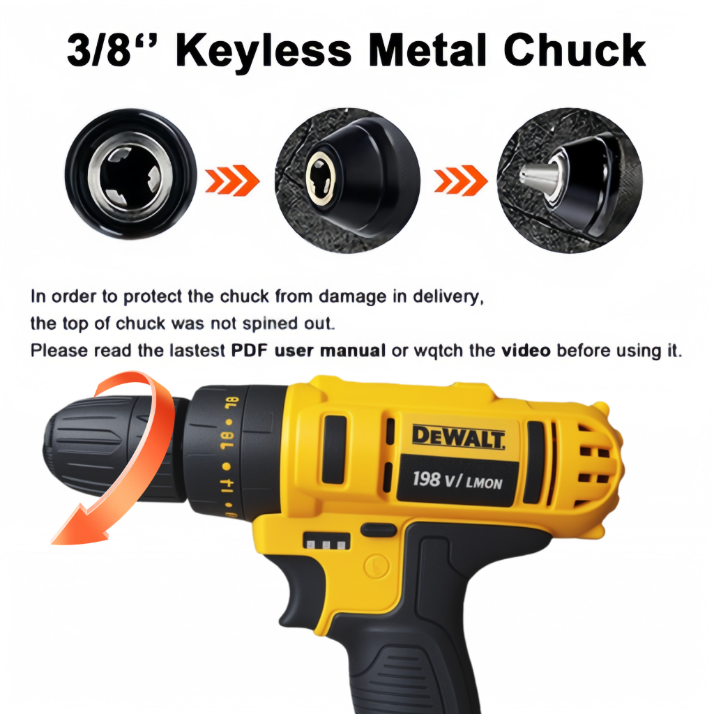DEWALT Mesin Bor Baterai Cas 2Baterai Promo 10mm Bor Impact Fullset Tanpa Kabel Listrik Murah Multig