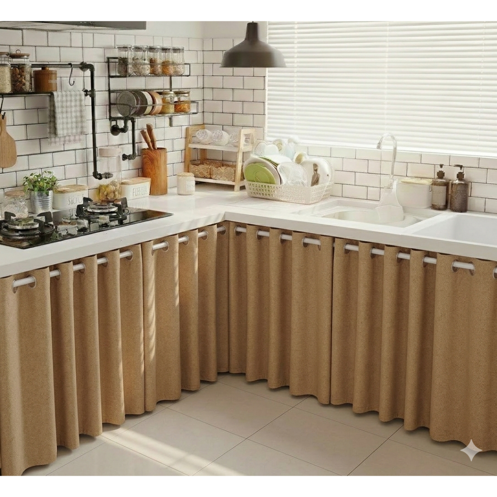 Gorden Kolong Dapur Smokering Minimalis Aesthetic Polos Tirai Penutup Meja Dapur Estetik Modern Tanp
