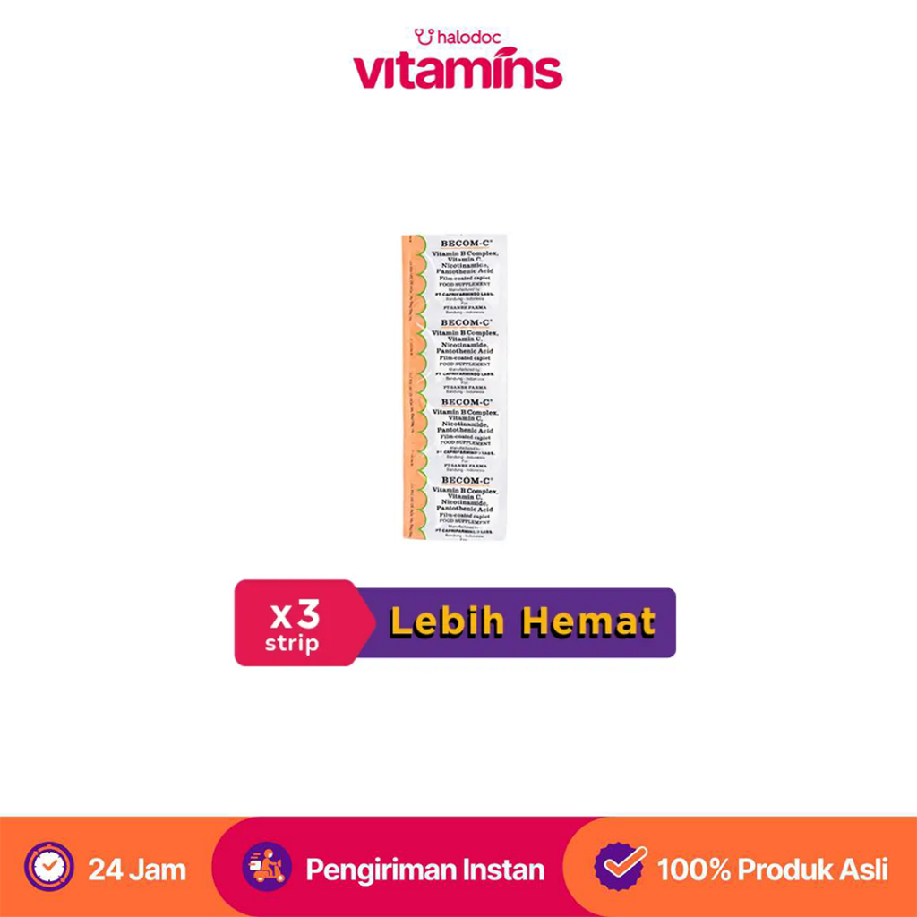 (Bundle Isi 3 Strip) Becom-C Suplemen Vitamin B Kompleks Isi 10 Kaplet/Strip