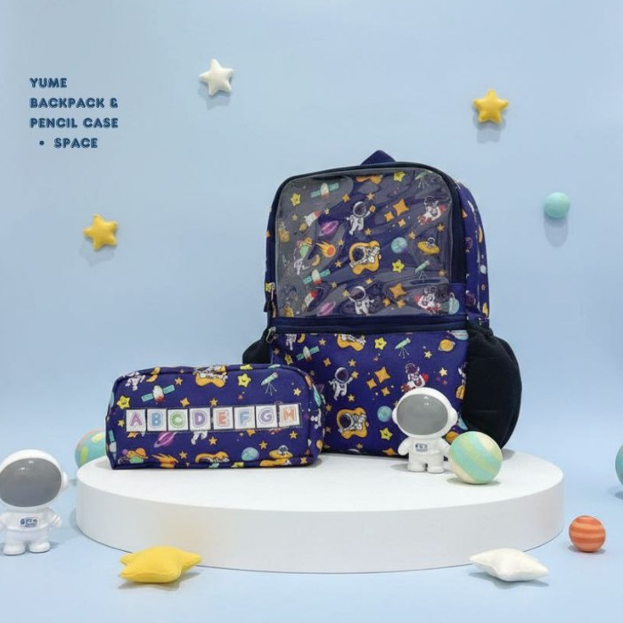 Osharena Kids Backpack Tas Ransel Sekolah Anak Cowok Printing Warna Biru free pencil case bahan poli