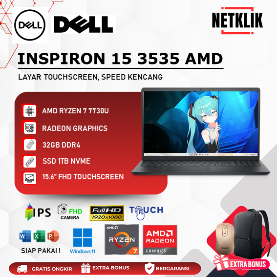 Laptop DELL Inspiron 15 3535 AMD Ryzen 7 7730U 32GB 1TB SSD 15.6 FHD Touchscreen