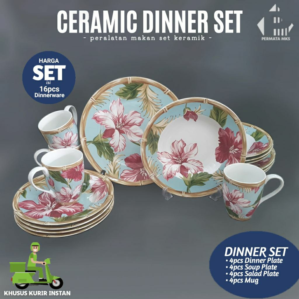 Ceramic Dinner Set 16pcs Sango / Peralatan Makan Set / Piring Set