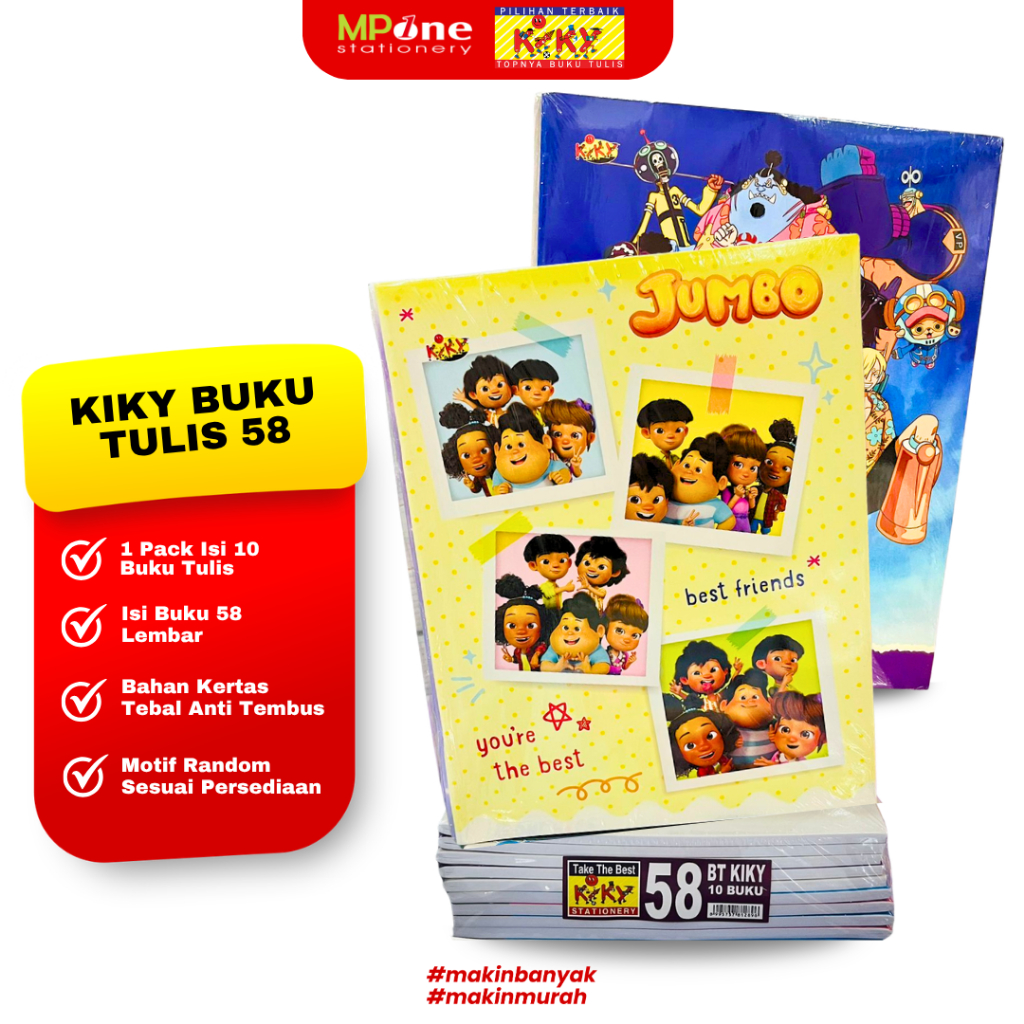 (1 PACK) Kiky Buku Tulis 58 Lembar / Buku Tulis Kiky Motif Fancy Random / Buku Tulis Sekolah Kiky 58