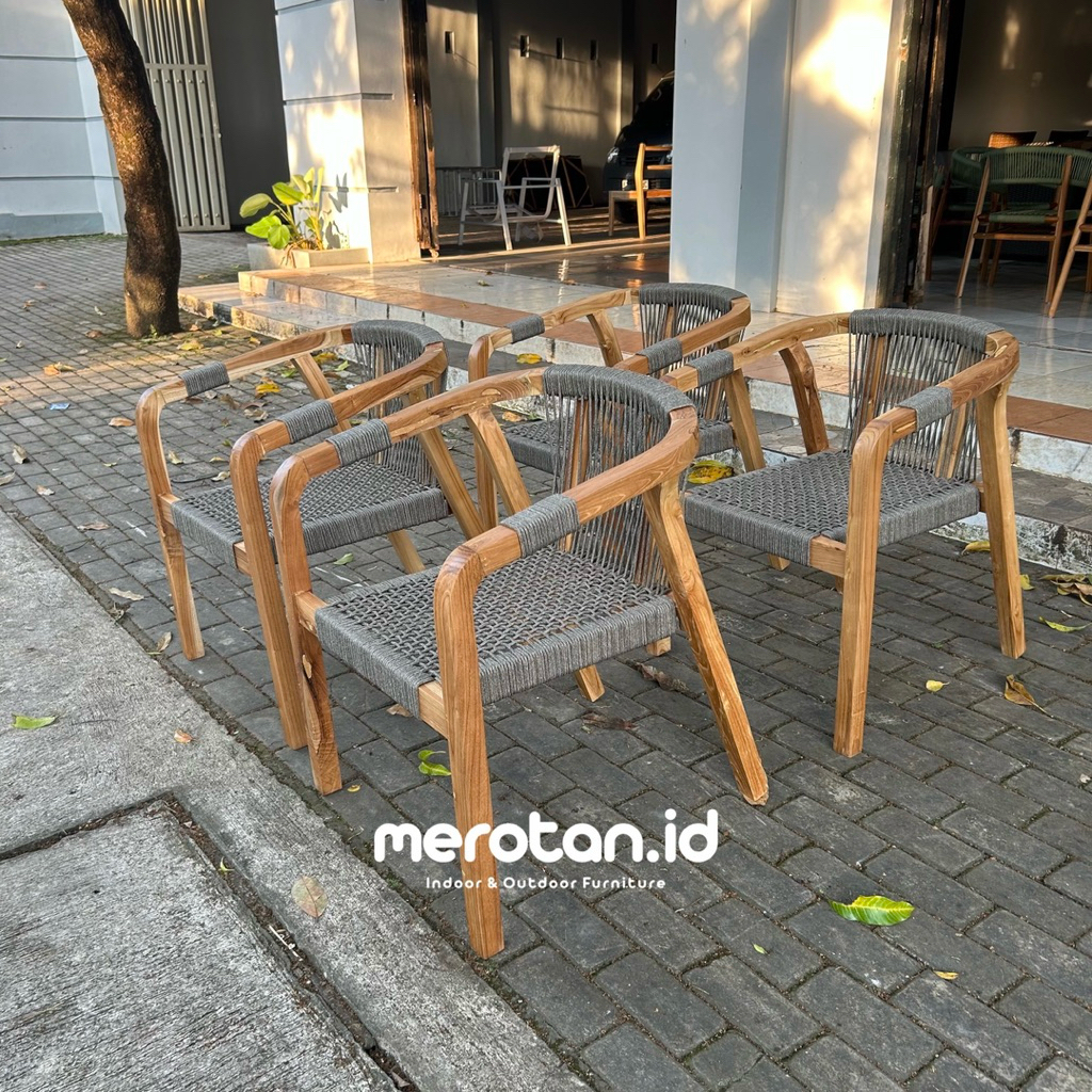 MEROTAN ID - Kursi Cafe Jati Kombinasi Anyaman Tali Rope / Kursi Teras Jati Anyaman Tali Rope