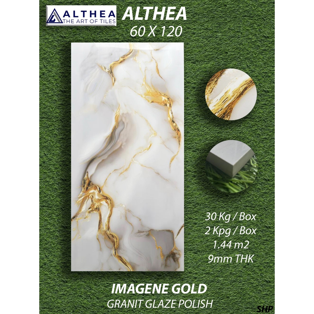 [RIAU ONLY, CHAT SEBELUM CO] Granit Lantai 60X120 Althea Imagene Gold Pekanbaru Riau, Motif Putih Pe