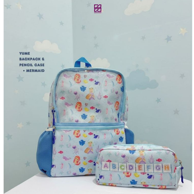 Osharena Kids Backpack Tas Ransel Sekolah Anak Cewek Printing Warna Biru free pencil case bahan poli