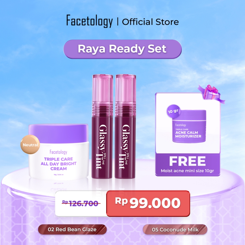 Facetology Buy 3 Get 4 Paket Makeup Best Seller (Lipt Tint Red Bean, Lip Tint Coconude & Day Cream S