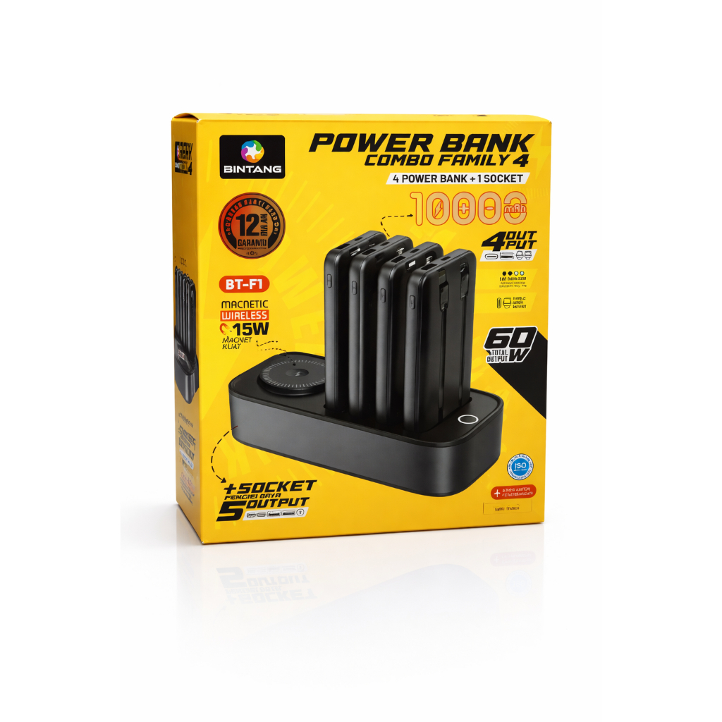 POWERBANK WITH CABLE 10000MAH BINTANG 60W BT-F1 COMBO FAMILY 4